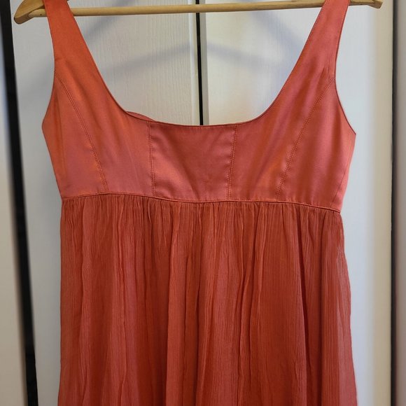 Maggie London Coral pink Silk Chiffon midi dress - Picture 2 of 10